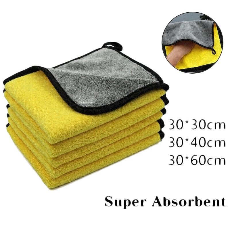 1pc 30*60 Grey-yellow Dual-sided Car Wash Microfiber Towel