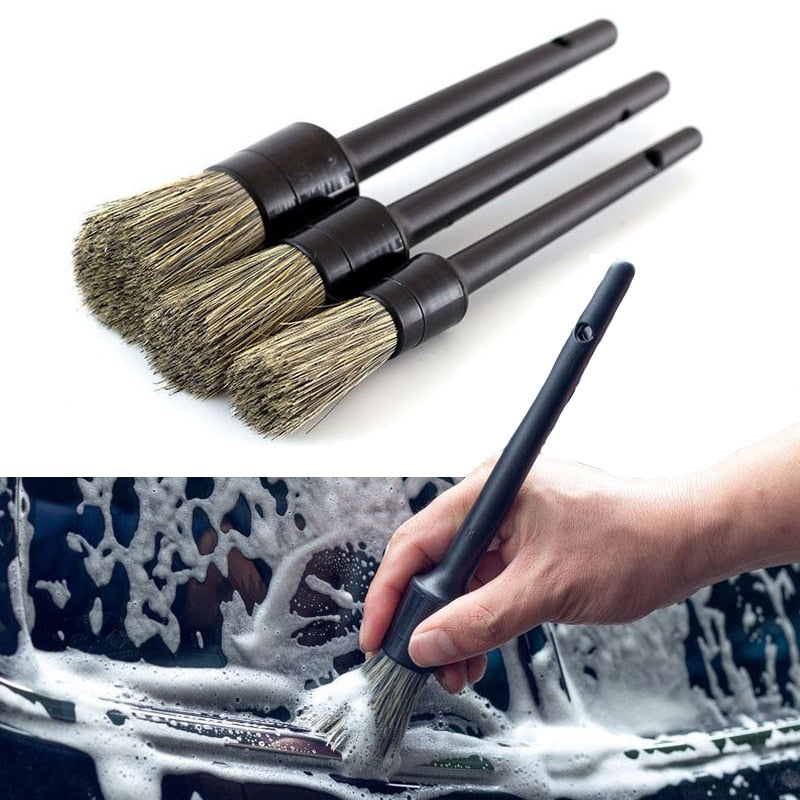  Gift2u 3 Pieces Boars Hair Ultra Soft Car Detail Brushes Auto  Detailing Brush Set 3 Different Premium Boar Hair Mixed Fiber with Plastic  Handle for Cleaning Wheels Interior Exterior Leather : Automotive
